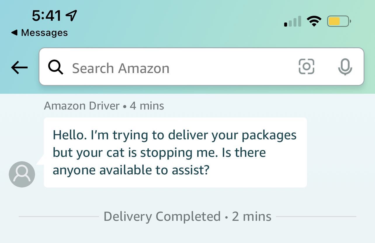 Received an alert from Amazon about a problem the driver was having while trying to deliver a package to my house.