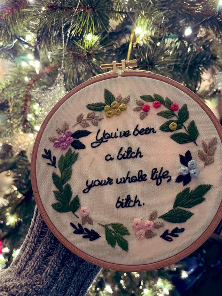 My husband and I met in NYC in 2014. We heard a fight outside our apartment in Brooklyn one night and have repeated one line that was YELLED ever since. Here’s his Christmas gift.