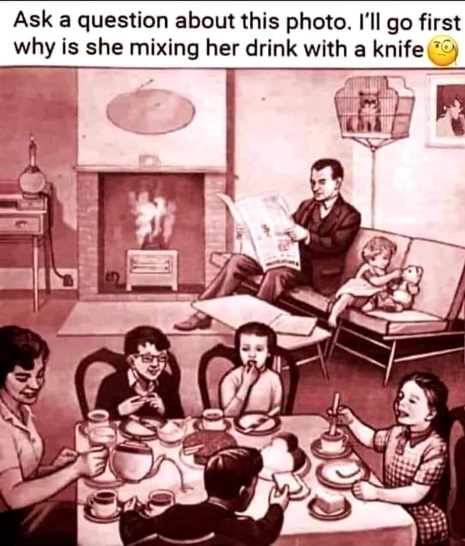 Why is the mother pouring tea into nothing?