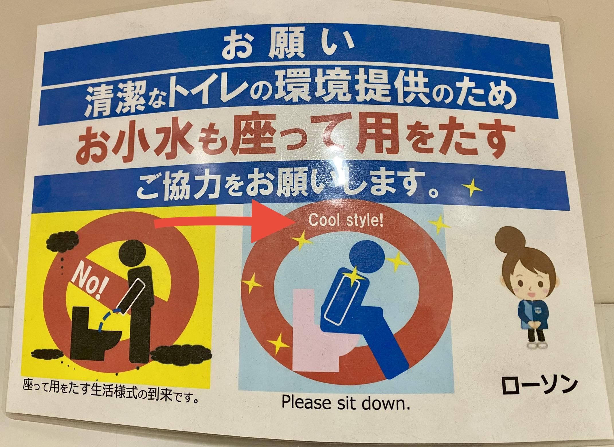 Sitting to pee is “cool style” for men in Japan. Did you know it’s rude to tinkle standing up? This sign is was made for foreigners