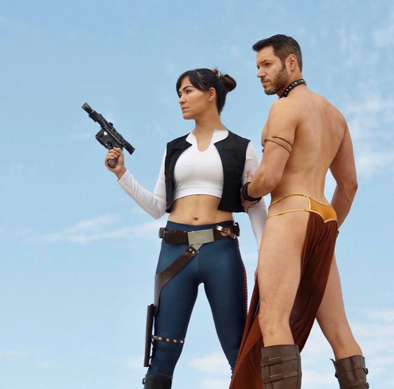 This perfect cosplay of Princess Leia and Han Solo