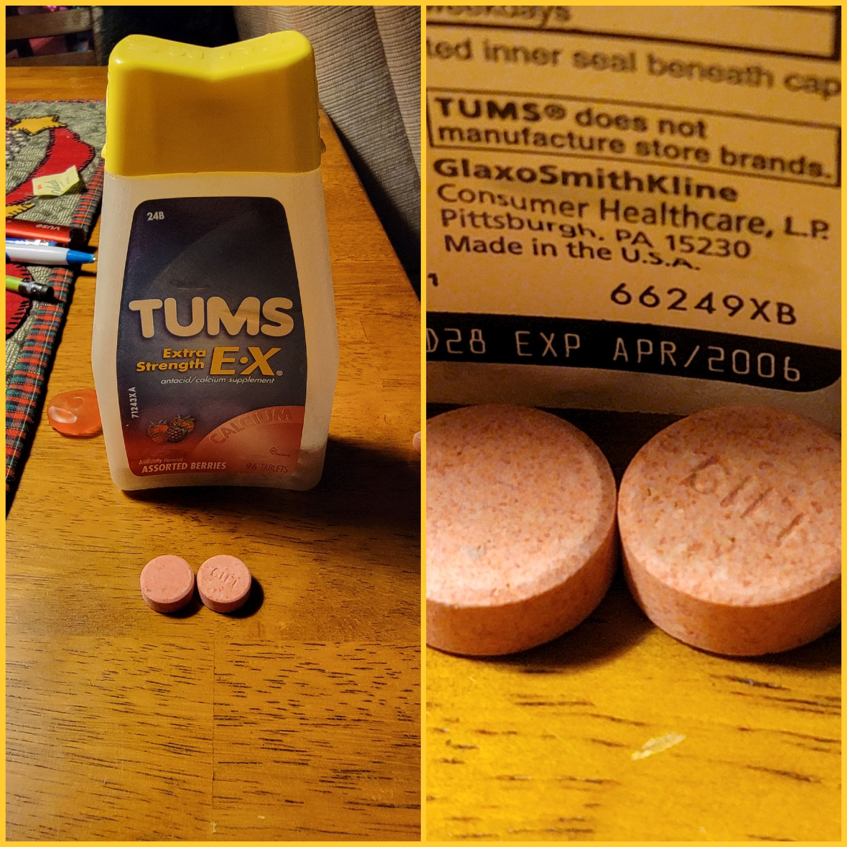 Went to see the fam for Xmas and had heartburn. "There's some Tums in the medicine cabinet." The ***?!?