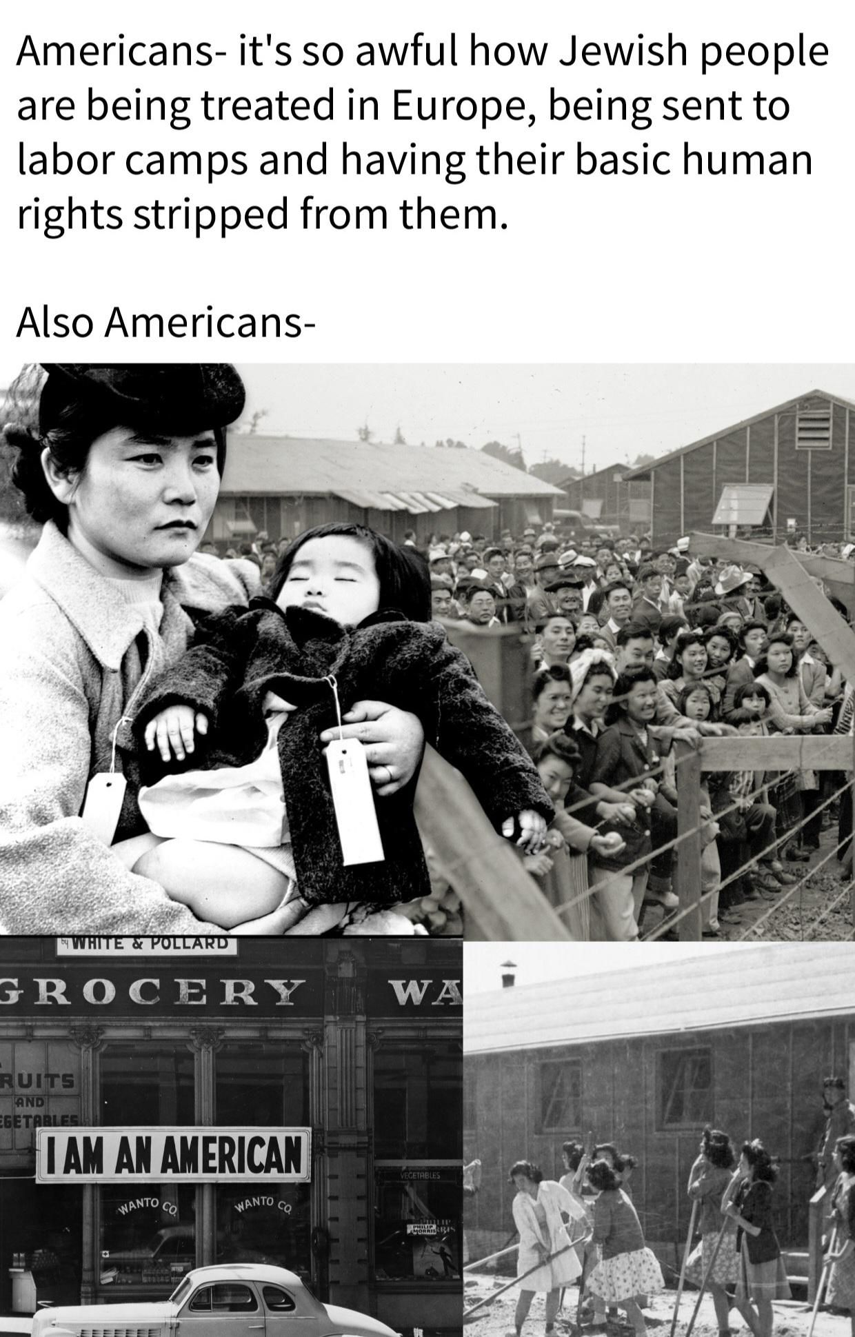Roosevelt's legacy- sending Japanese men women and children to internment camps.