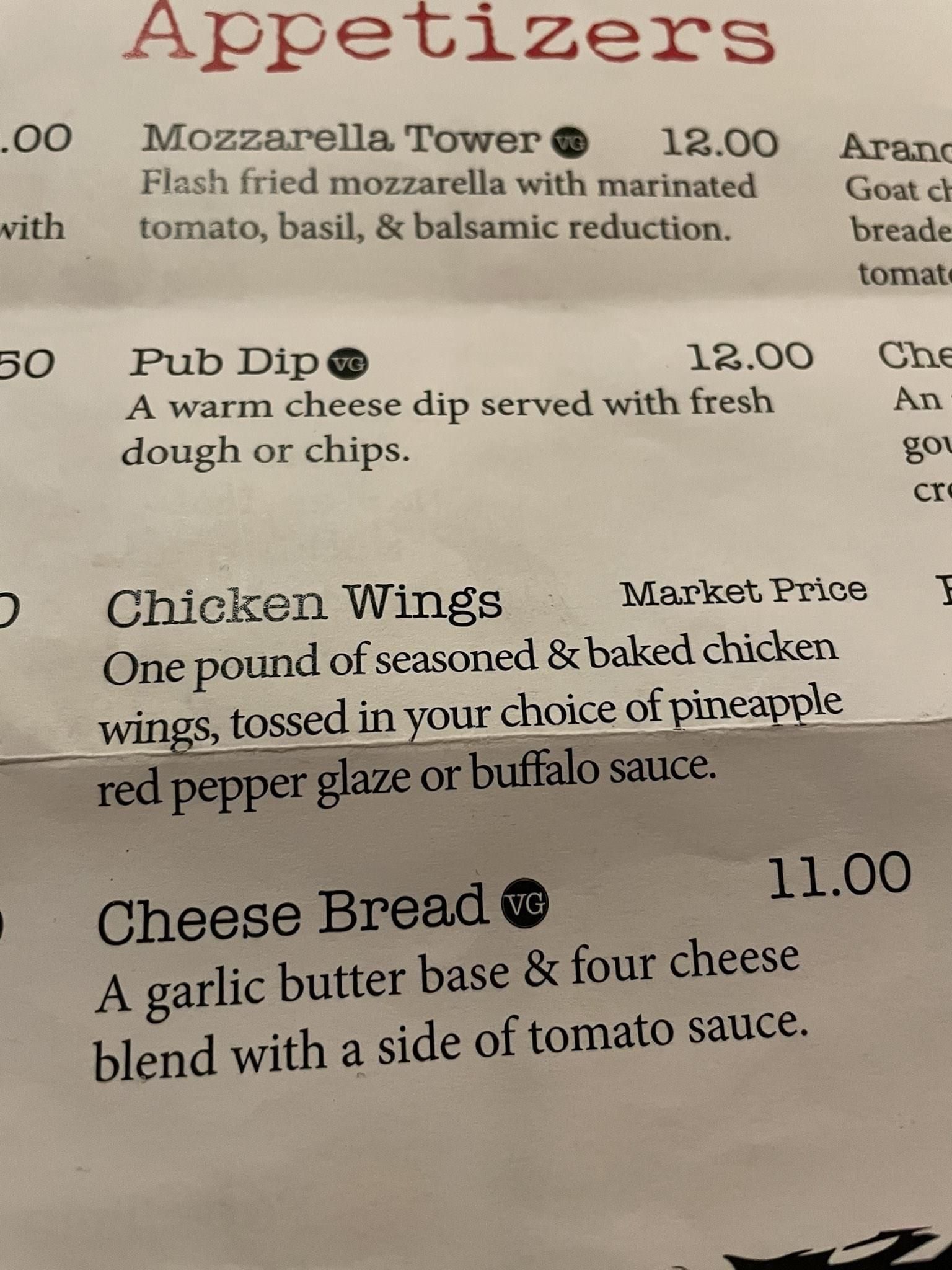 You know inflation is out of control when chicken wings are "market price"...