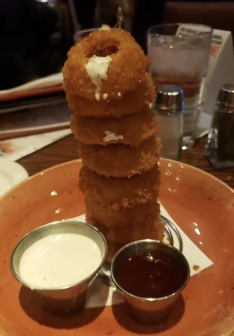 I was served this onion ring tower while dining with my mom.