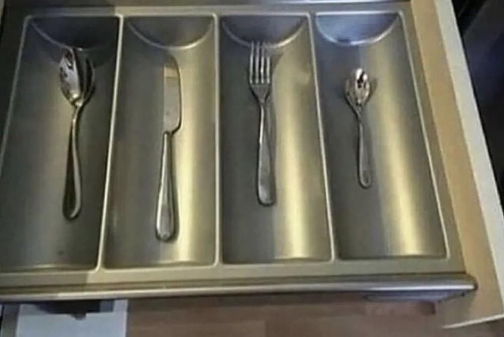 My friend lives alone, this is his utensil drawer.