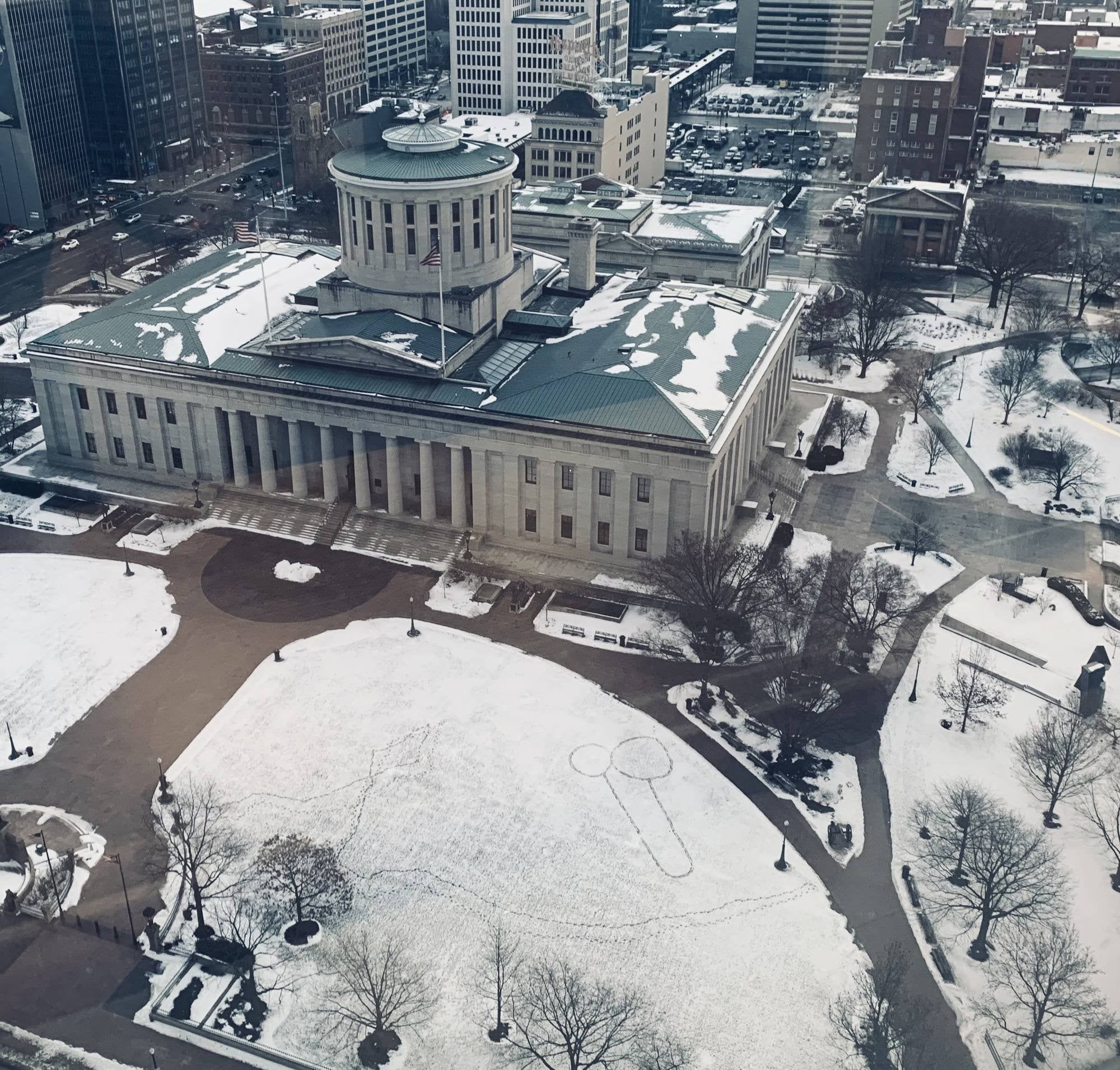 Snow art at the Ohio State House