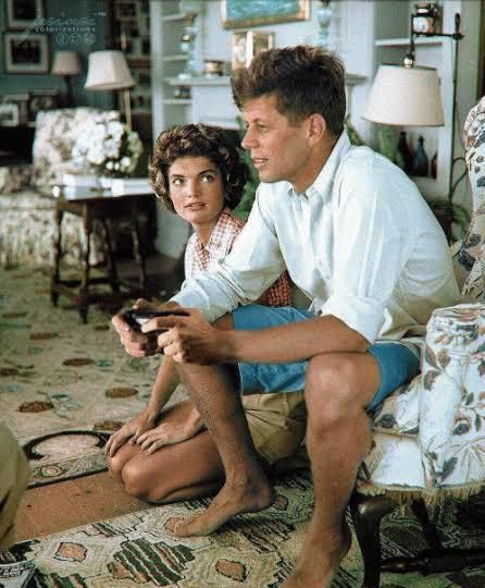 after a relaxing car ride President Kennedy relax at home,1964