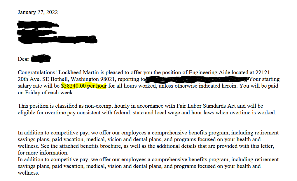 I think my offer letter from Lockheed Martin has a typo