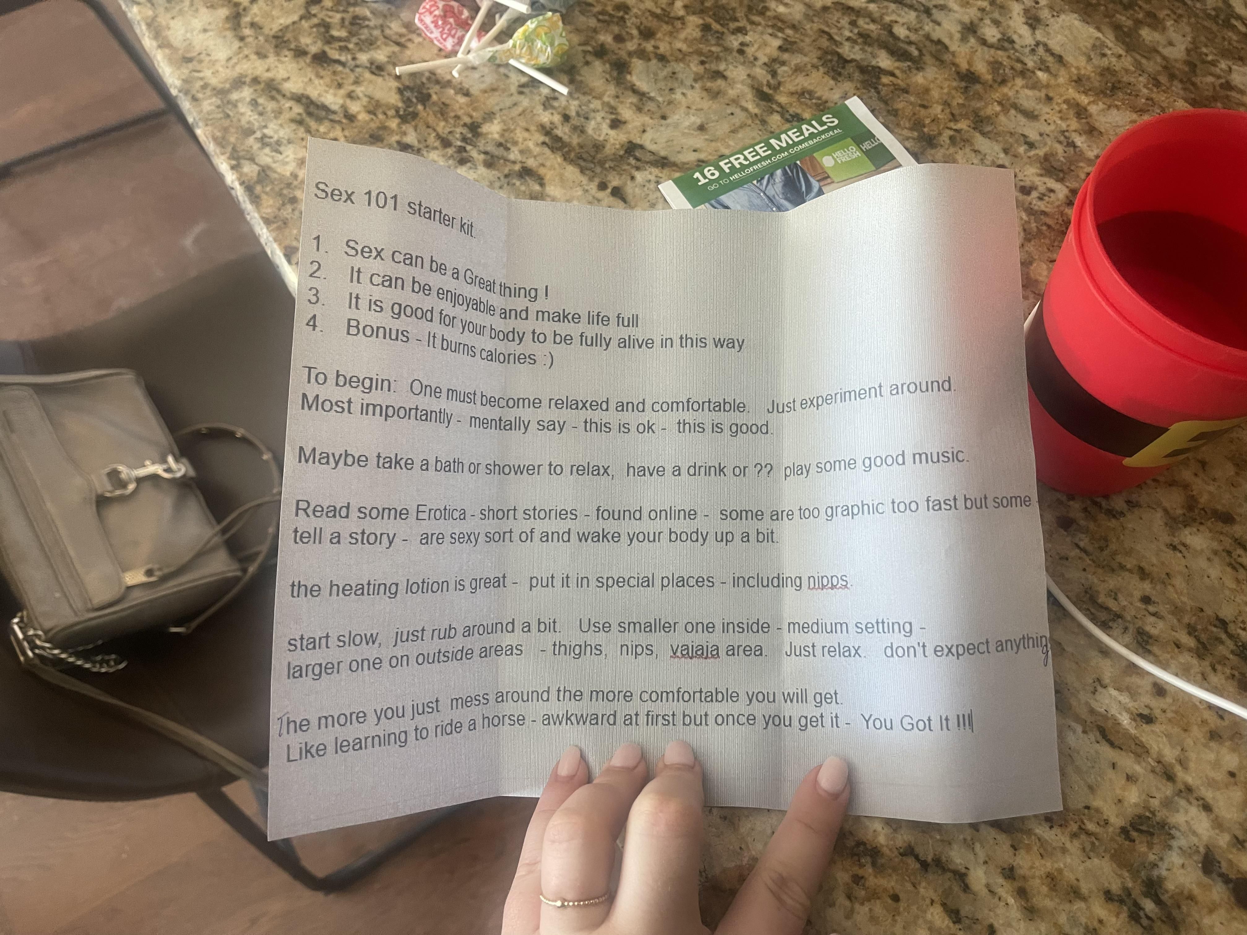 My friends mom mailed her a vibrator + included her own instructions