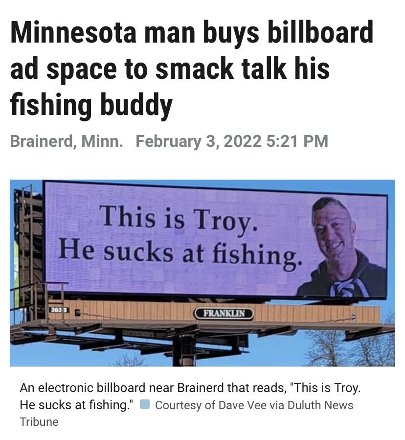Billboard outside Brainerd Minnesota on the way to a fishing tournament