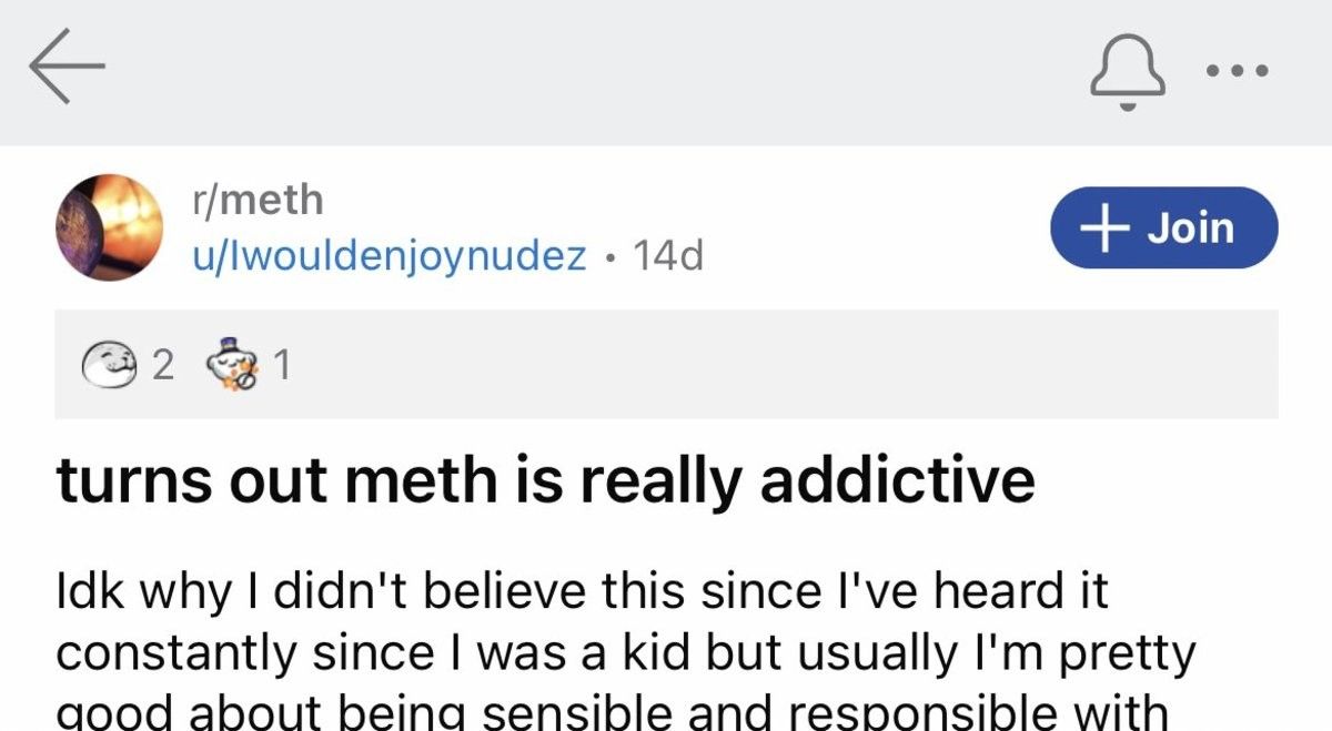oh i'm sorry did someone get addicted to meth