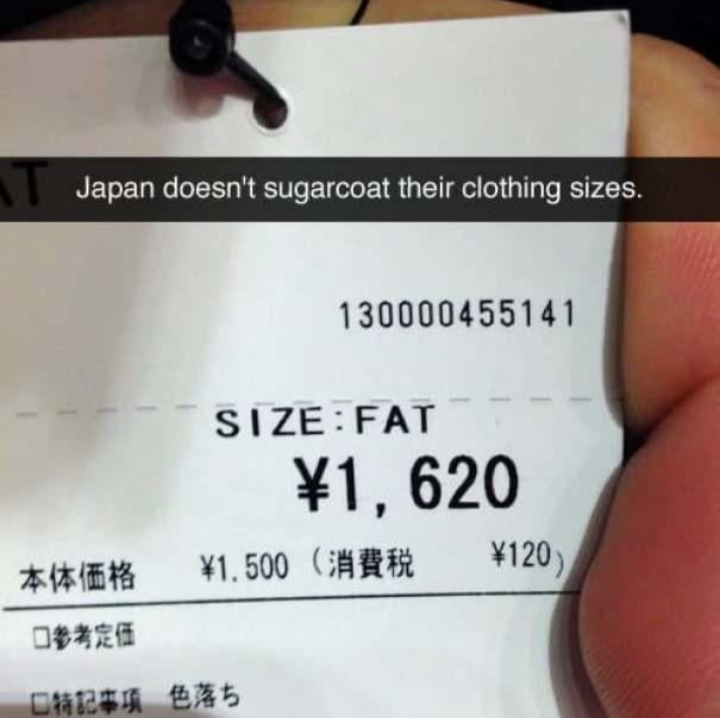 Japan doesn't sugarcoat their clothing sizes