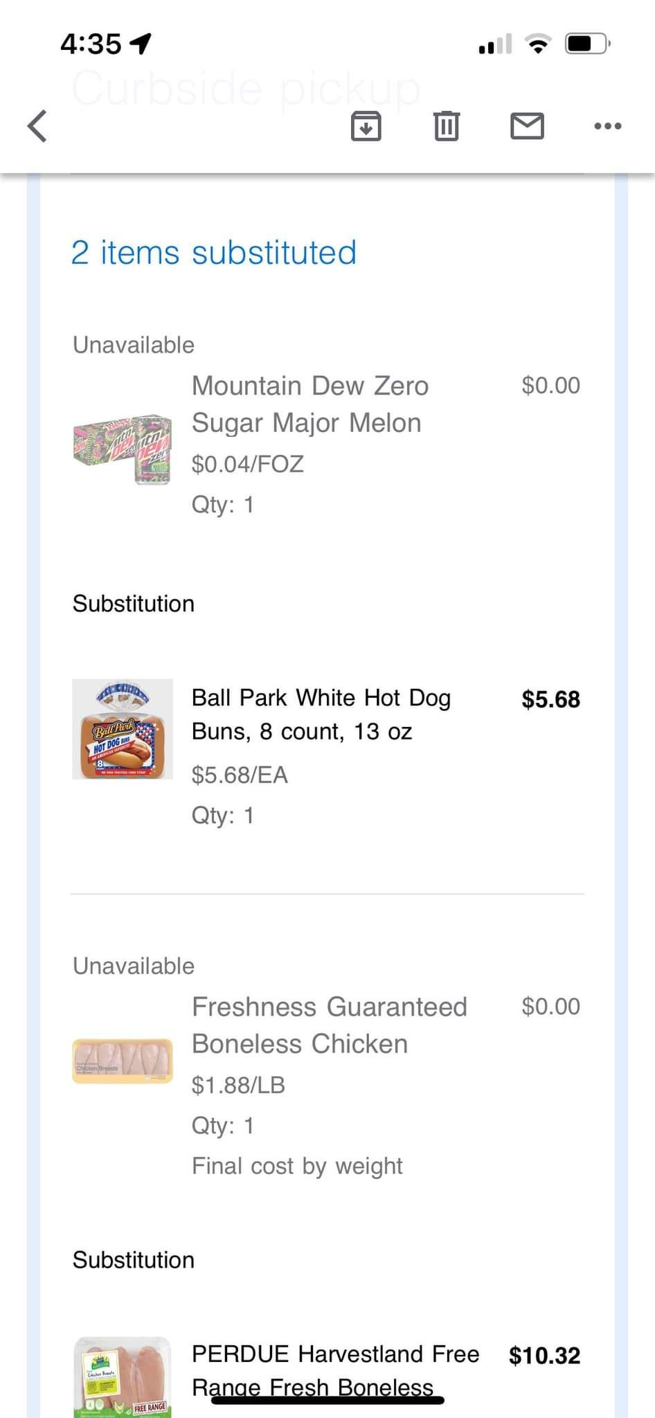 Walmart substituted my drinks with hot dog buns