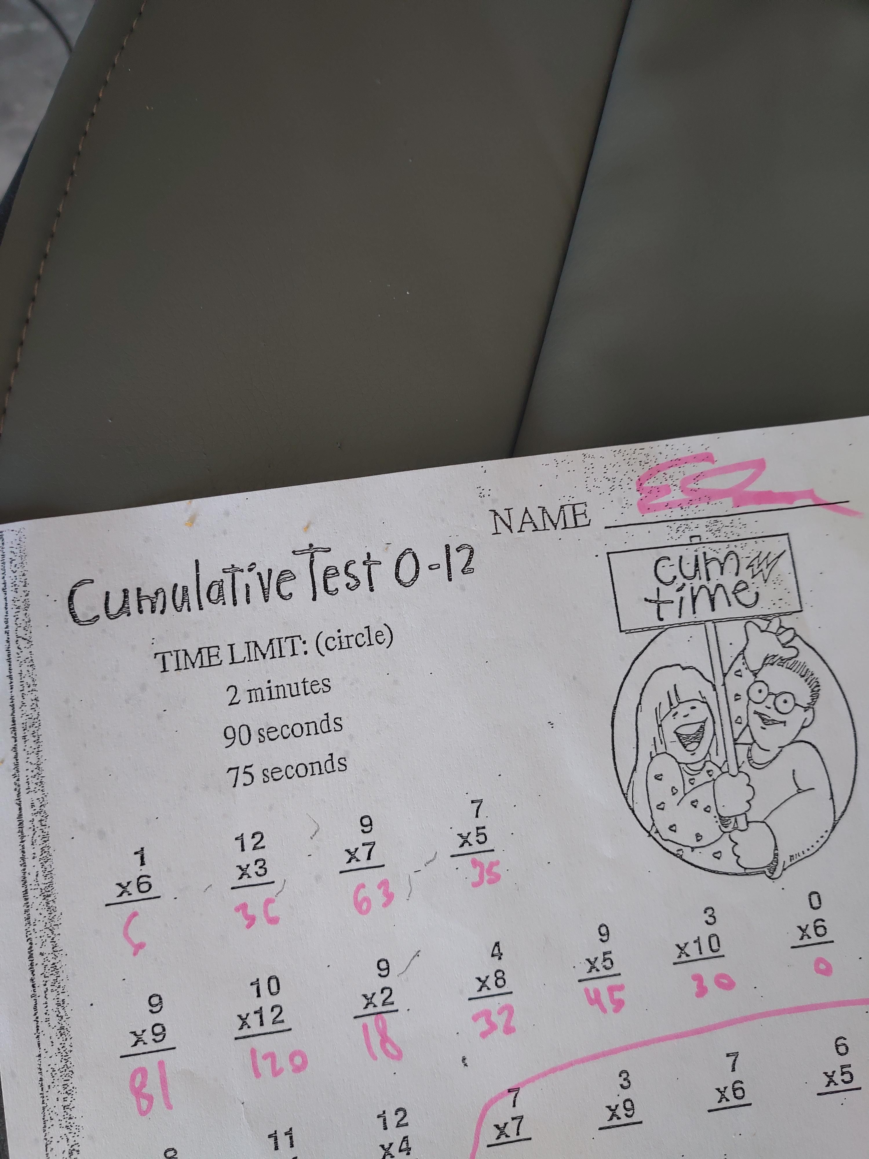 CUM Time ... My daughters math test... Really CA public schools?!