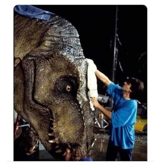 During the filming of Jurassic Park , T-Rex was known to sweat profusely as it was his first major role in 55 million years.