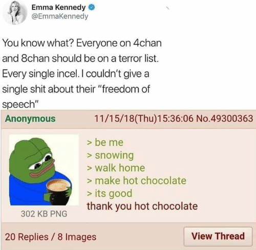 To think people actually call poor Pepe a symbol of white supremacy. He just wants hot chocolade.