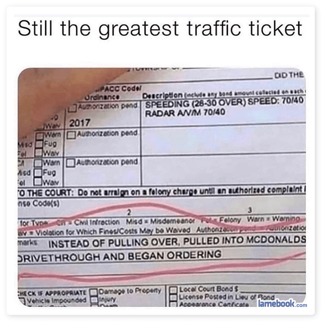 Greatest traffic ticket