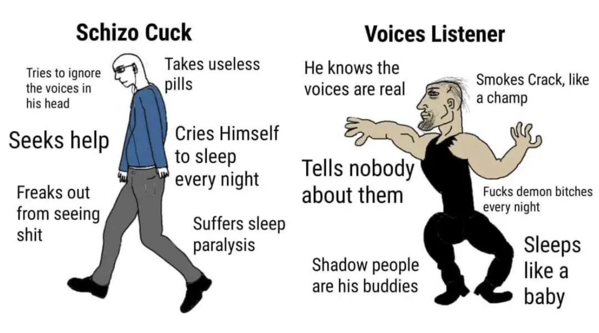 The voices give better life advice than any of the cuck's therapists