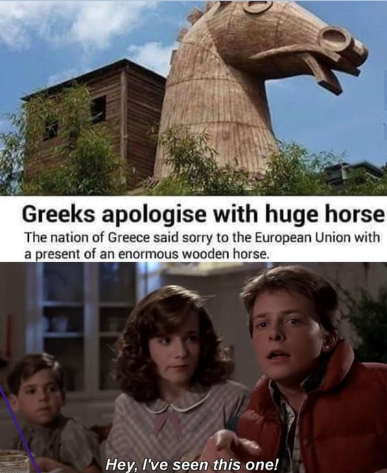 when greeks apologize with the huge horse