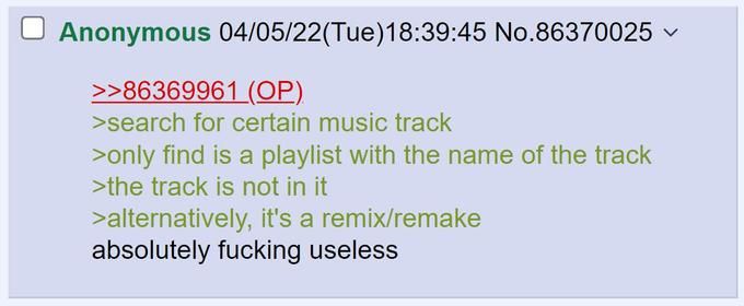 > Think that one line is the name of the song, enter that line, nothing but crappy covers appear