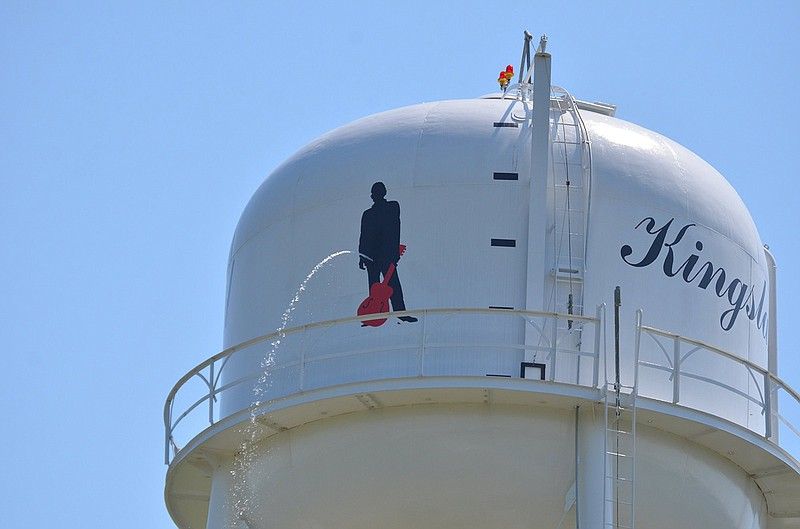 Someone shot a hole in the water tower in Kingsland, Arkansas