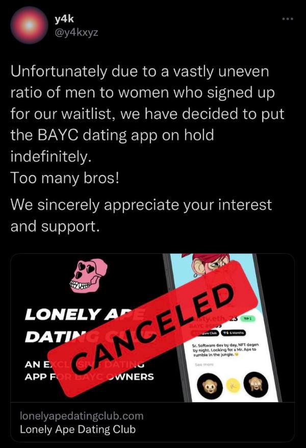A dating app for cryptocucks doesn't have enough women to make it work? Gee, imagine my shock