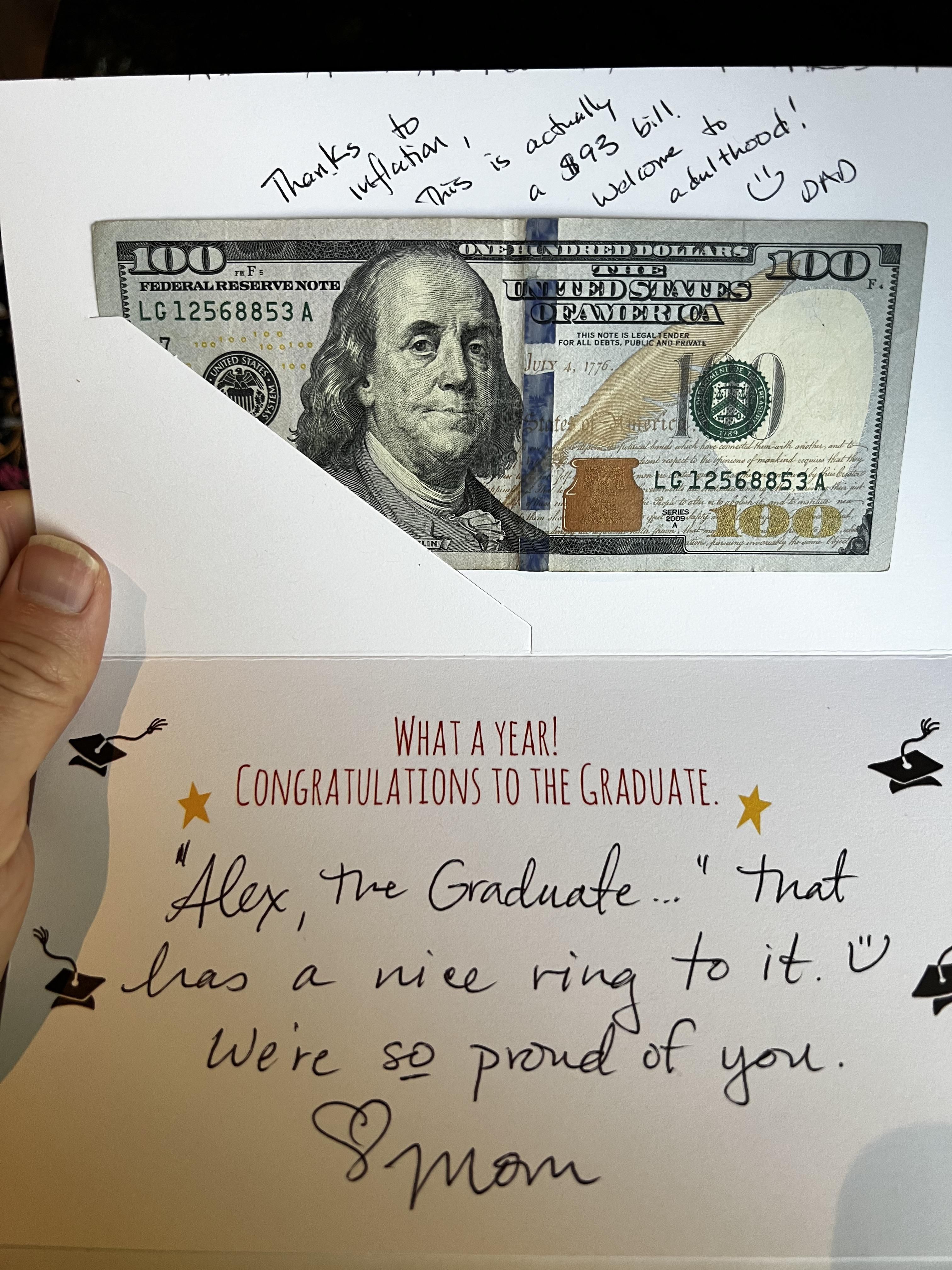 My wife’s note to our graduating son vs. mine