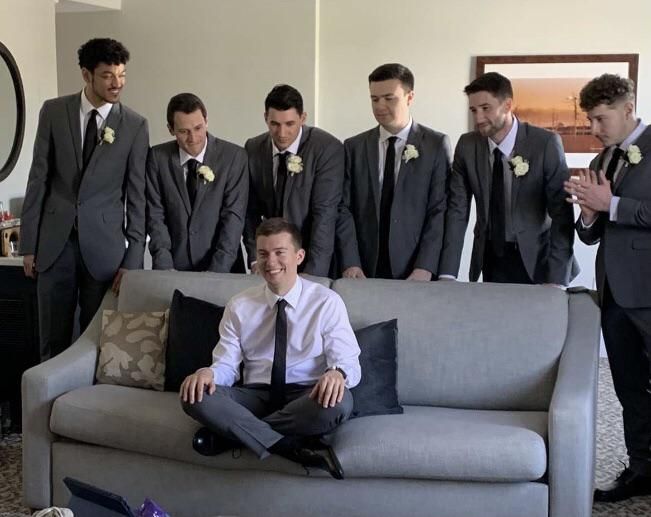 My friend got married yesterday. All the groomsmen were very excited.