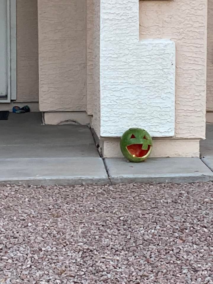 Nothing like putting up a watermelon jack-o-lantern to celebrate summer!