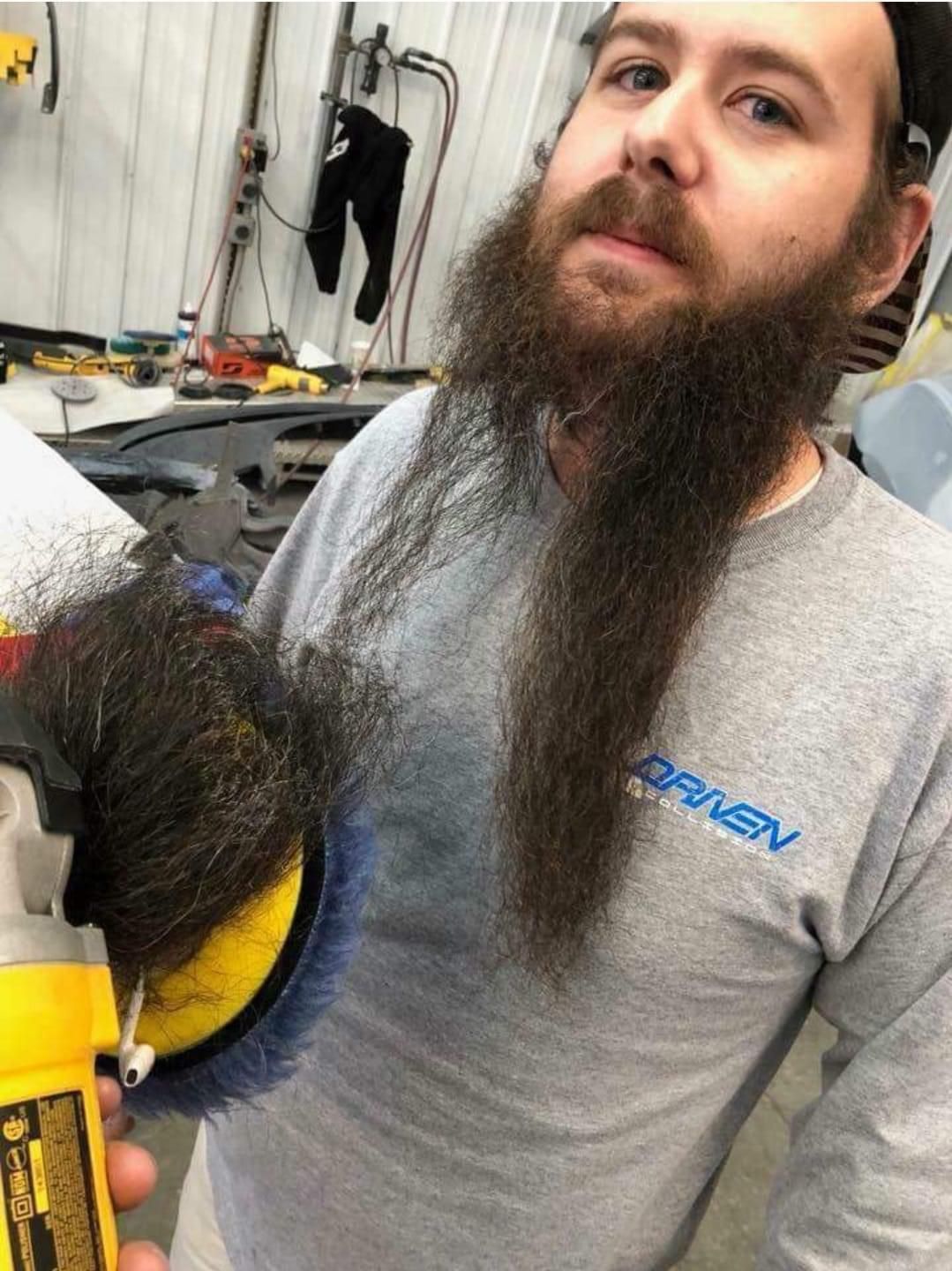 Long beards and angle grinders don’t mix