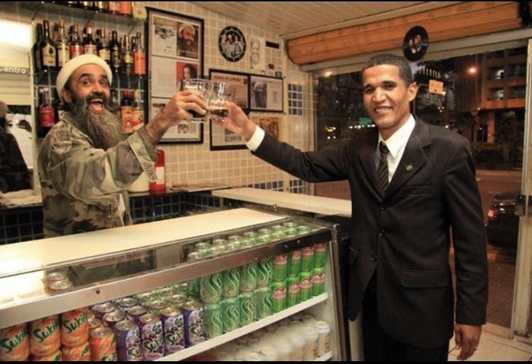 Osama bin Laden with then president Barack Obama celebrating his faked death