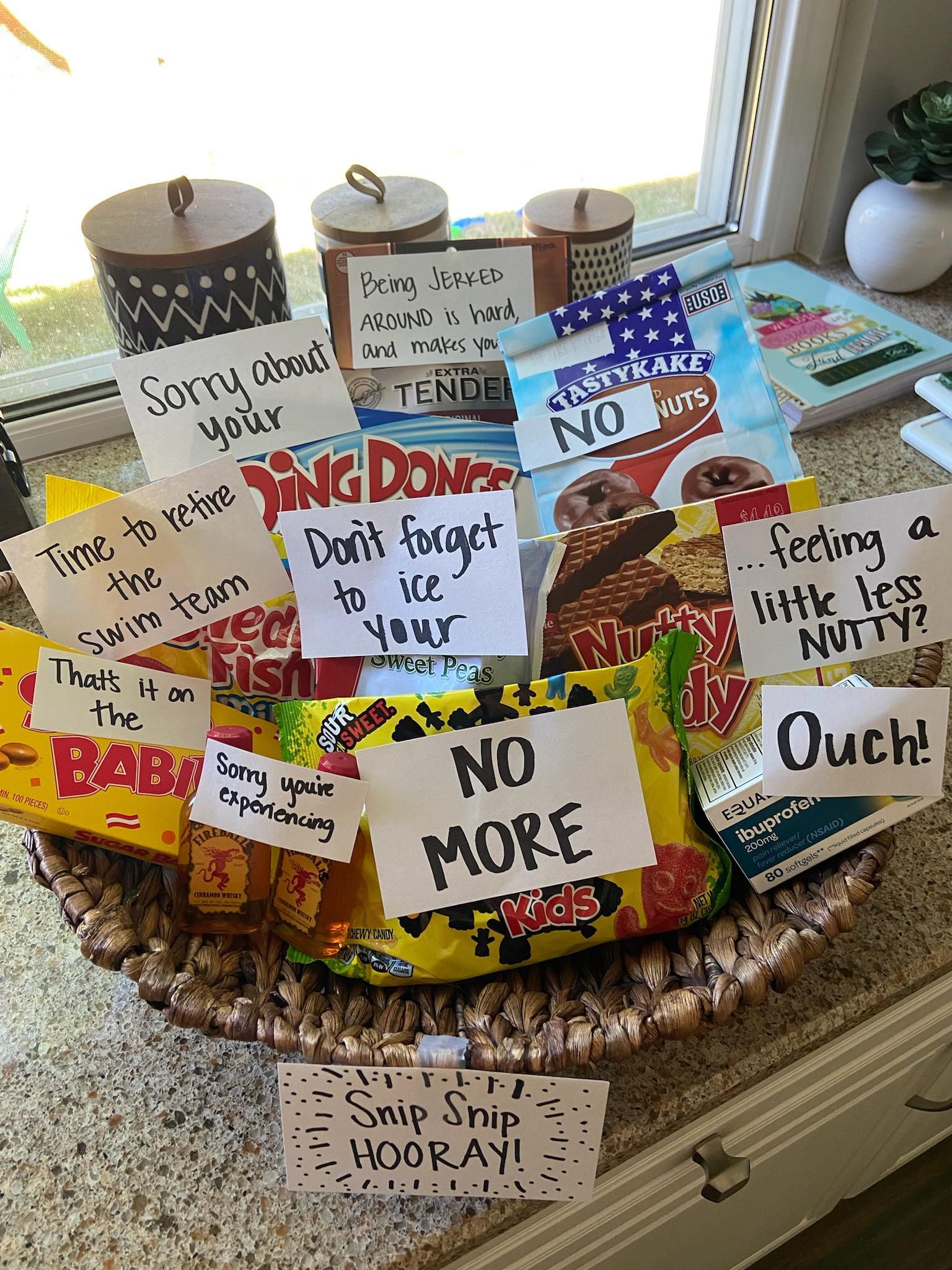 The get well basket my wife made me for my vasectomy today