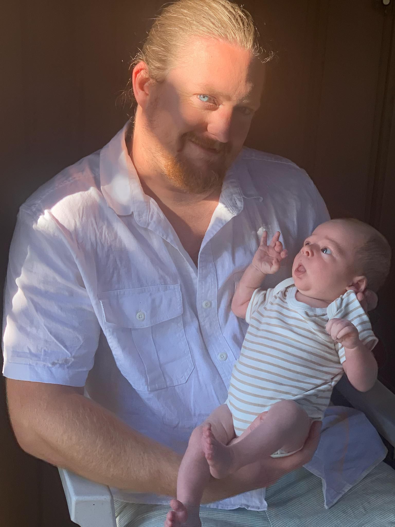 My wife tried to take a nice portrait of myself and my 3 week old.