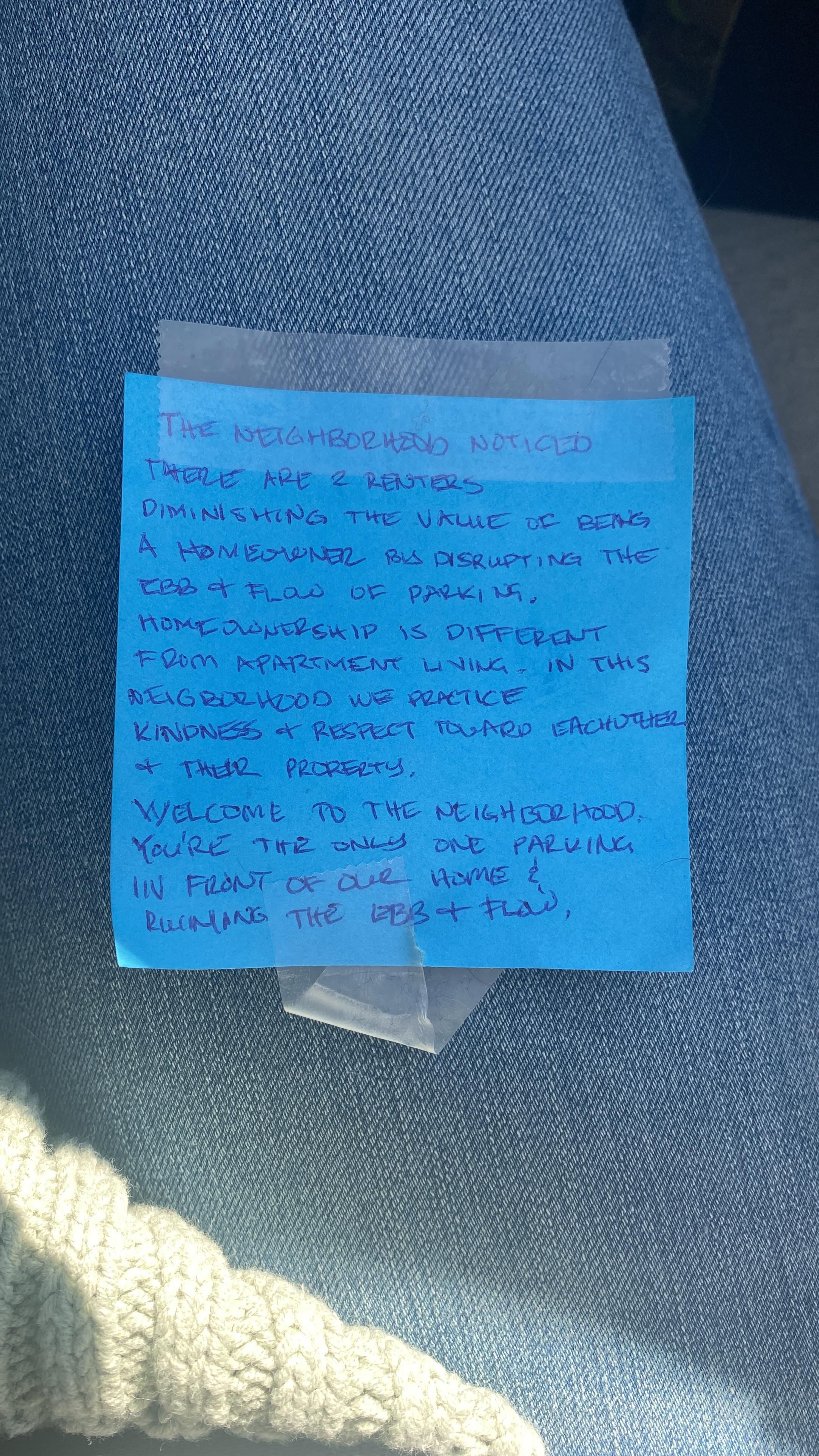 My friends got this note on their car for parking on the public street
