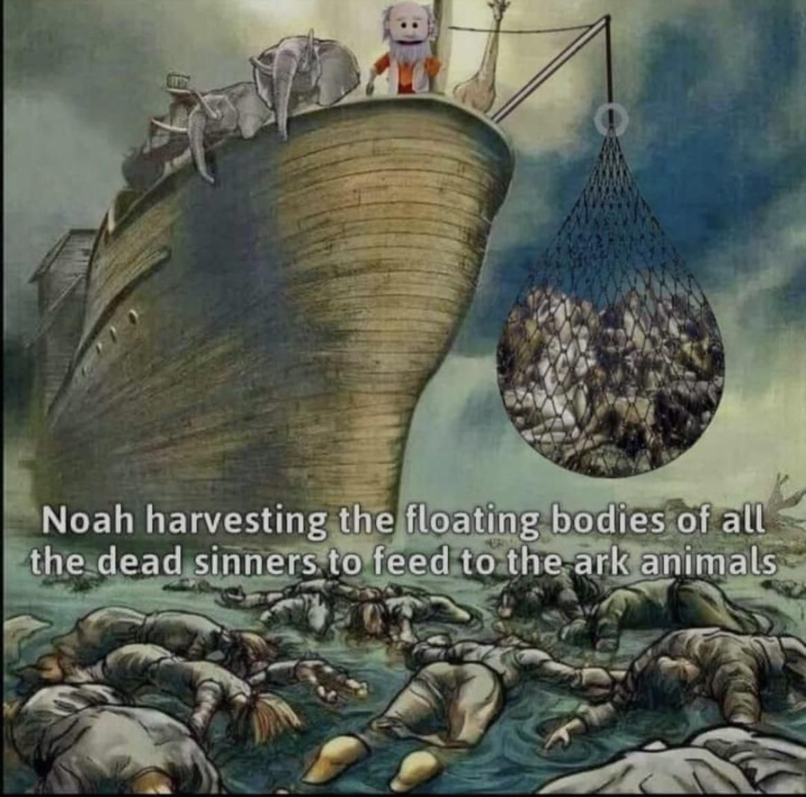 Noah feeds the animals of the Ark