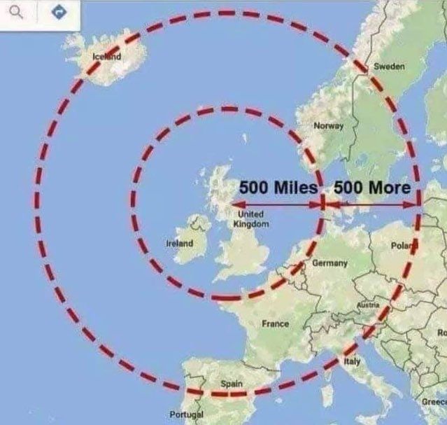 Projected range of the British Proclaimer missile, 1952