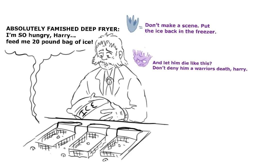 You can pull the lever to divert the ice to 5 fryers, but then this fryer will get none
