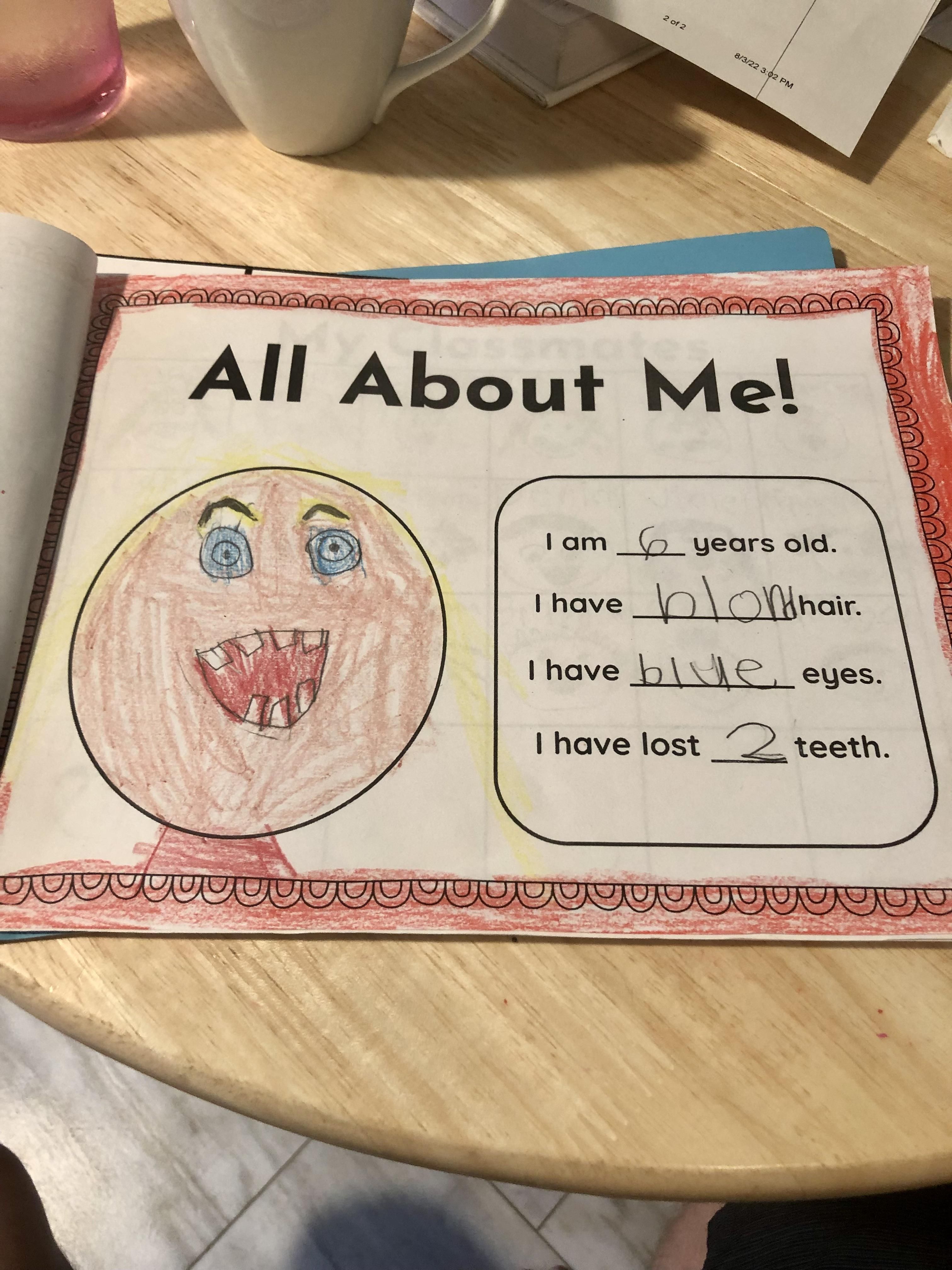 My daughter’s terrifying self-portrait in kindergarten