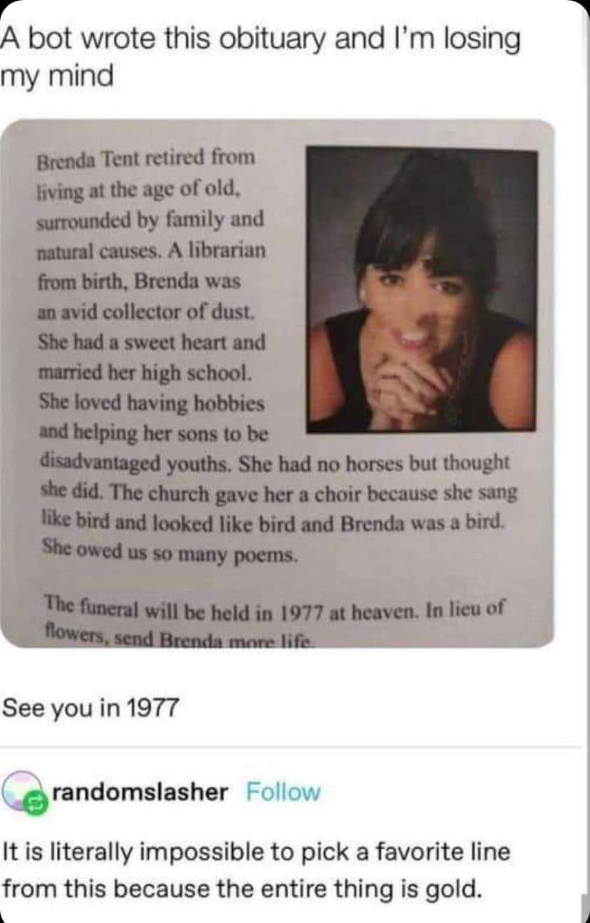 A bot wrote an obituary, and I think it is one of the funniest things put to paper.