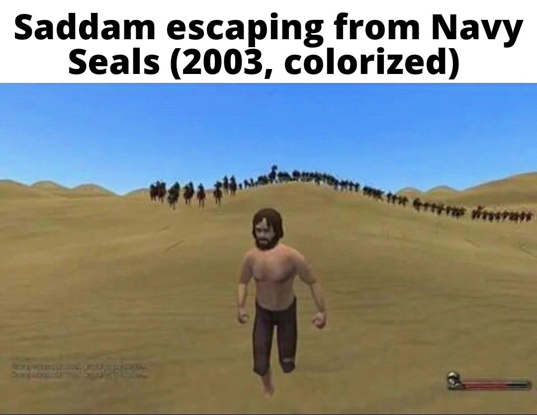 Saddam escaping from Navy Seals