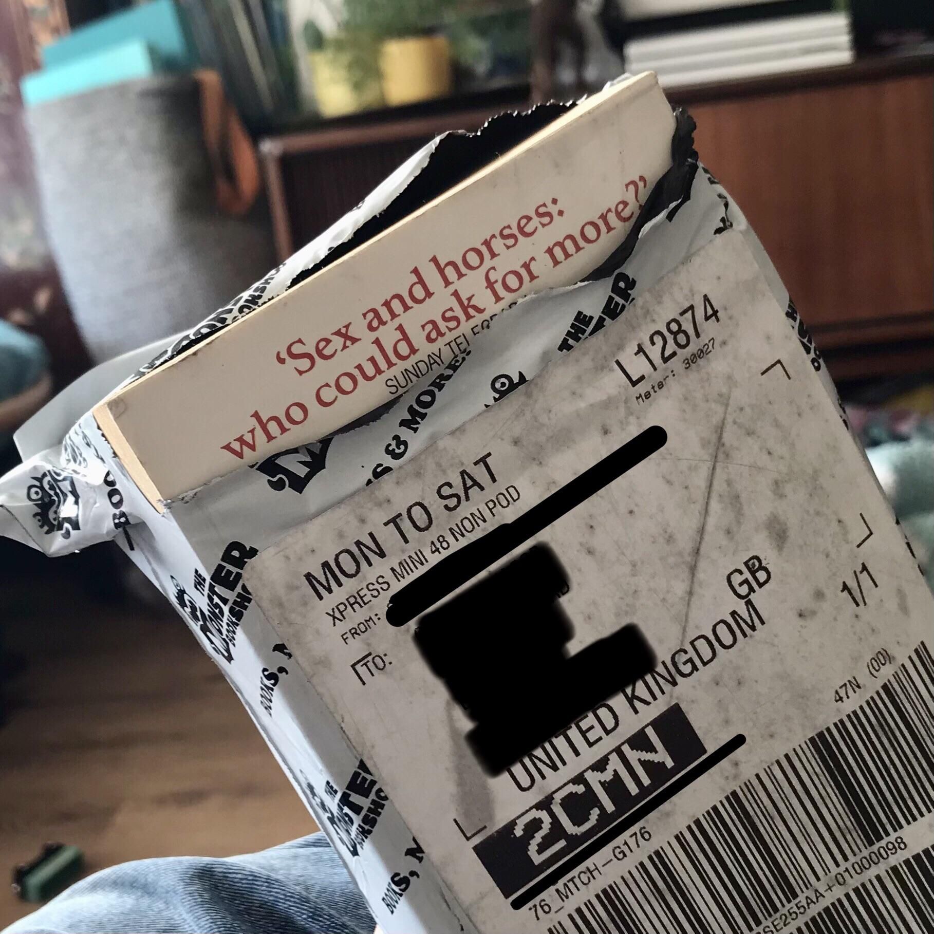 My partner ordered a book. The packaging was ripped and this was all I saw.