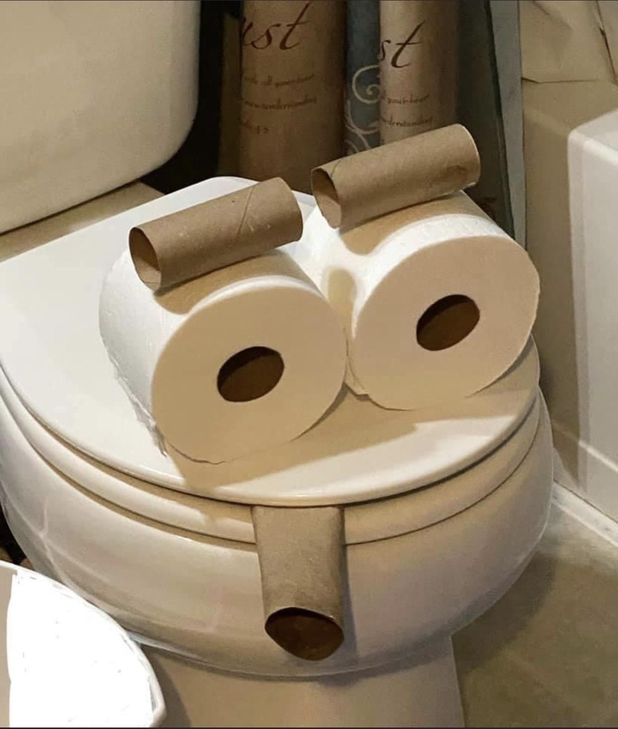 Our daughter told us the toilet was smoking and we walked in to this. Yes, I realize this is not an original joke, but it was the first time we had seen it.