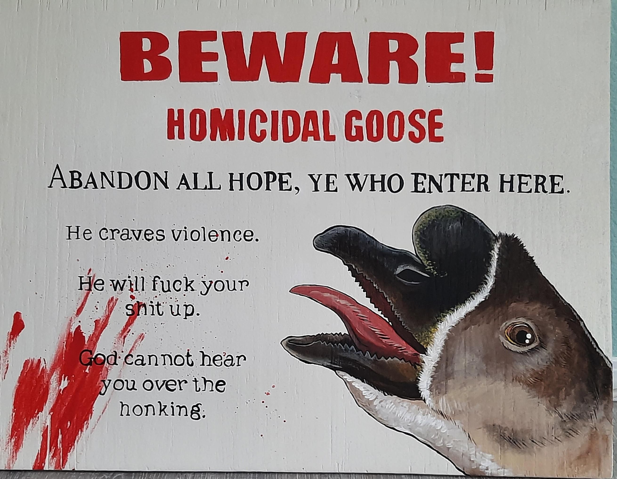 I painted a sign for my goose to warn people.