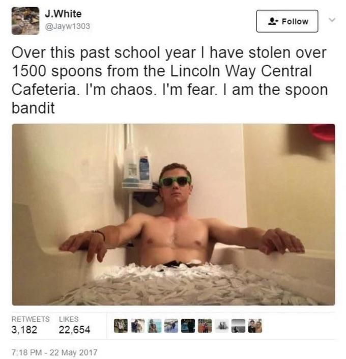 That's a public school, so the spoons were funded using money stolen from you anyway