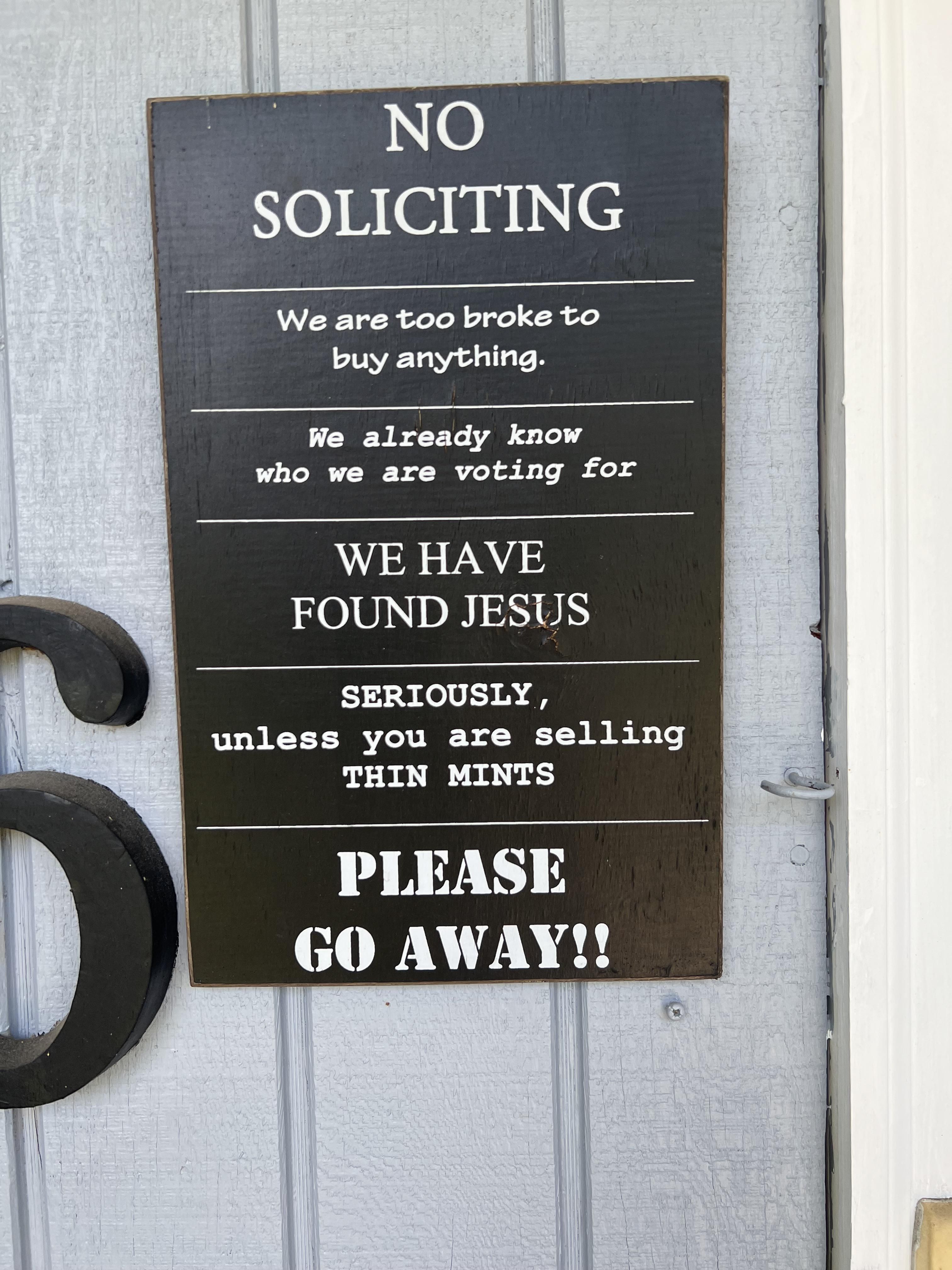 My Grandmother’s “No Soliciting” sign.