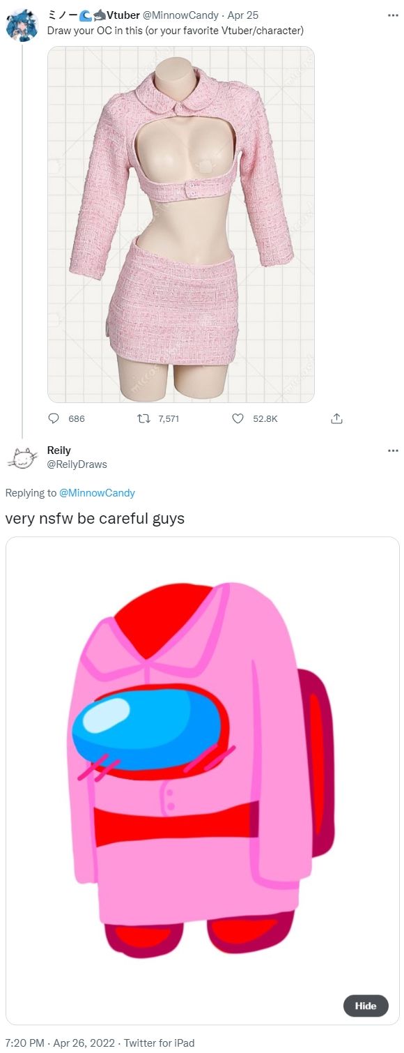 When you're too shy to look up "anime tiddies" so you ask "Draw your OC in this"