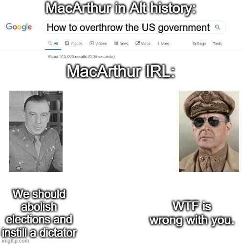 Sutherland suggested installing a dictatorship, MacArthur called him a natural-born autocrat.
