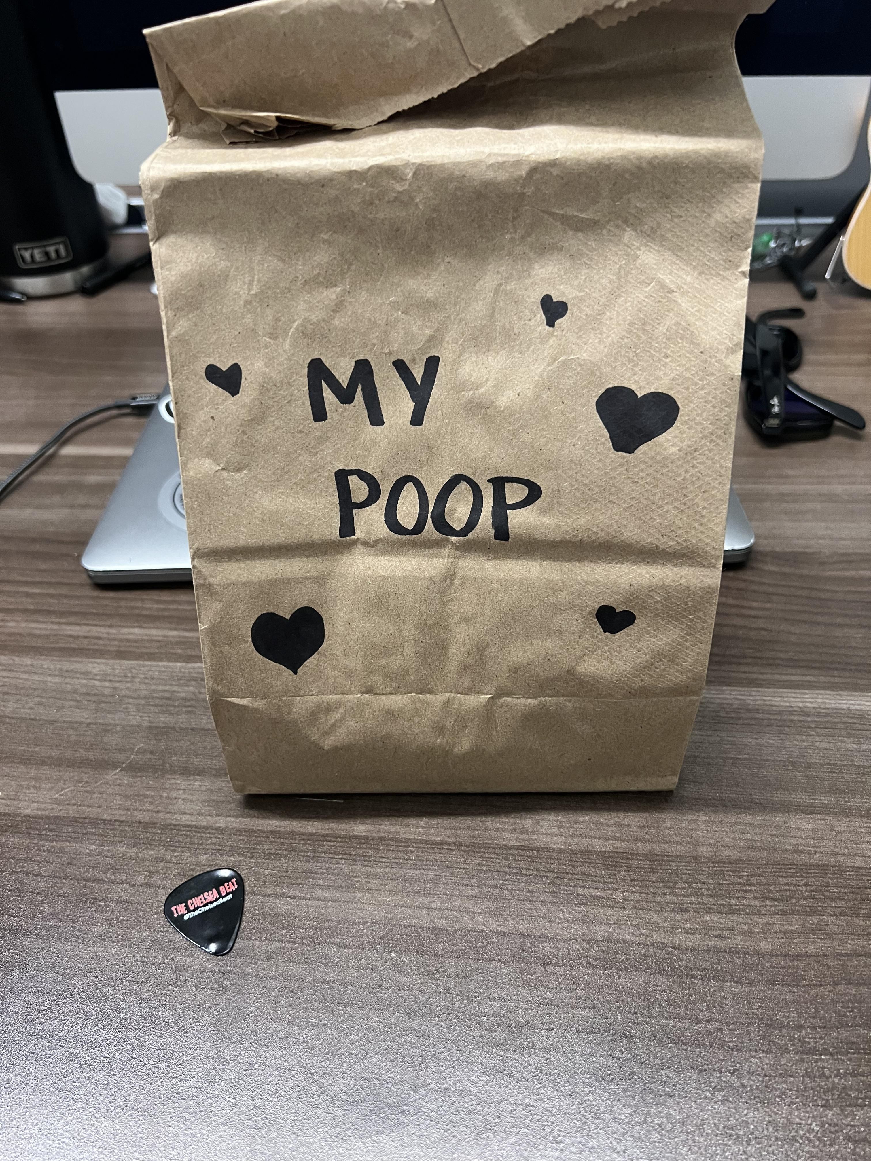 My wife, who calls me “Poop”, made lunch for me this morning to take to work. My coworkers all thought I was gross.