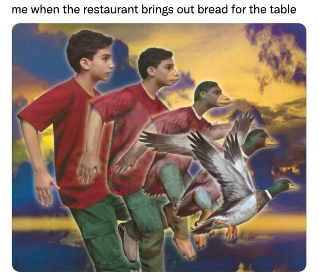 quacking at the cute waitress(male)